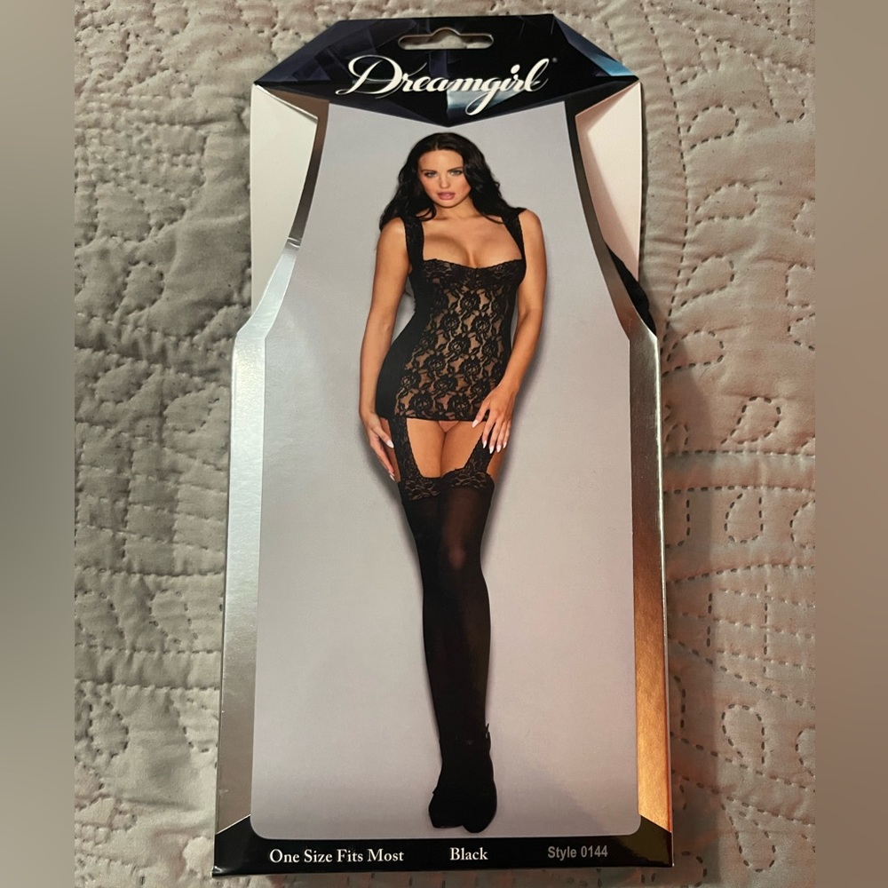 Dreamgirl Lace Garter Dress One Size Fits Most Black